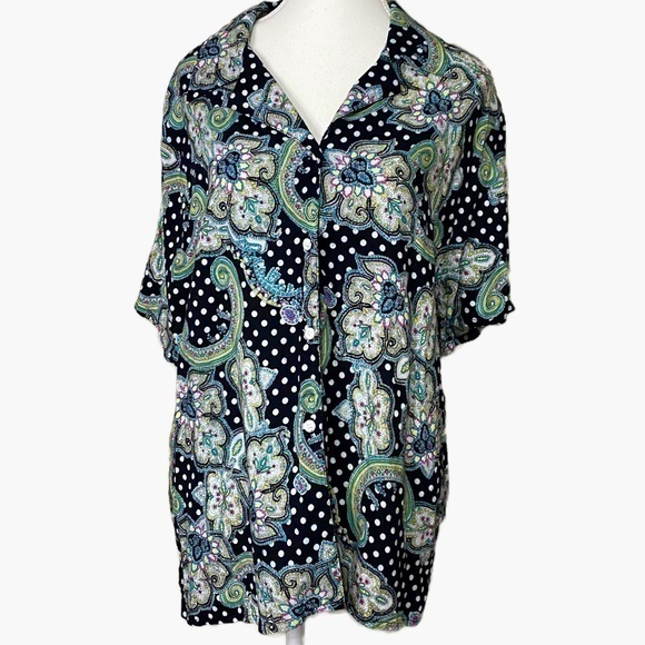 Mariani Tops - Mariani Vintage Paisley and Polka Dot Button Down Short Sleeve Shirt